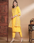 Traditional Function Wear Heavy Cotton Readymade Suit Yellow Heavy Cotton Pant Straight Close-up View