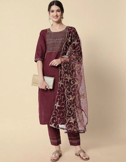 Traditional Function Wear Heavy Cotton Readymade Suit Purple Heavy Cotton Pant Straight Side View