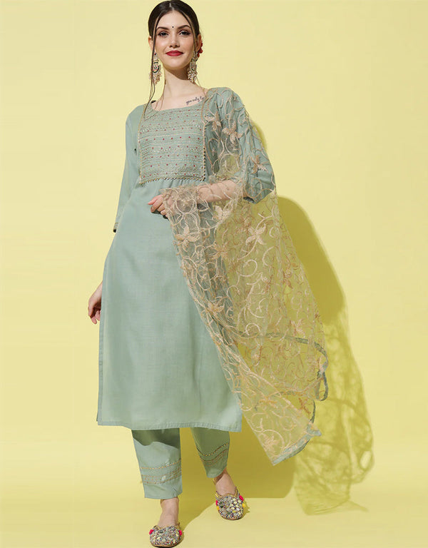 Traditional Function Wear Heavy Cotton Readymade Suit Pista Heavy Cotton Pant Straight Front View