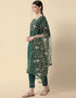 Traditional Function Wear Heavy Cotton Readymade Suit Green Heavy Cotton Pant Straight Close-up View