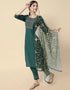 Traditional Function Wear Heavy Cotton Readymade Suit Green Heavy Cotton Pant Straight Side View