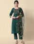Traditional Function Wear Heavy Cotton Readymade Suit Green Heavy Cotton Pant Straight Front View