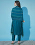 Traditional Function Wear Cotton Silk Jacquard Readymade Suit Teal Cotton Silk Jacquard Pant Straight Side View