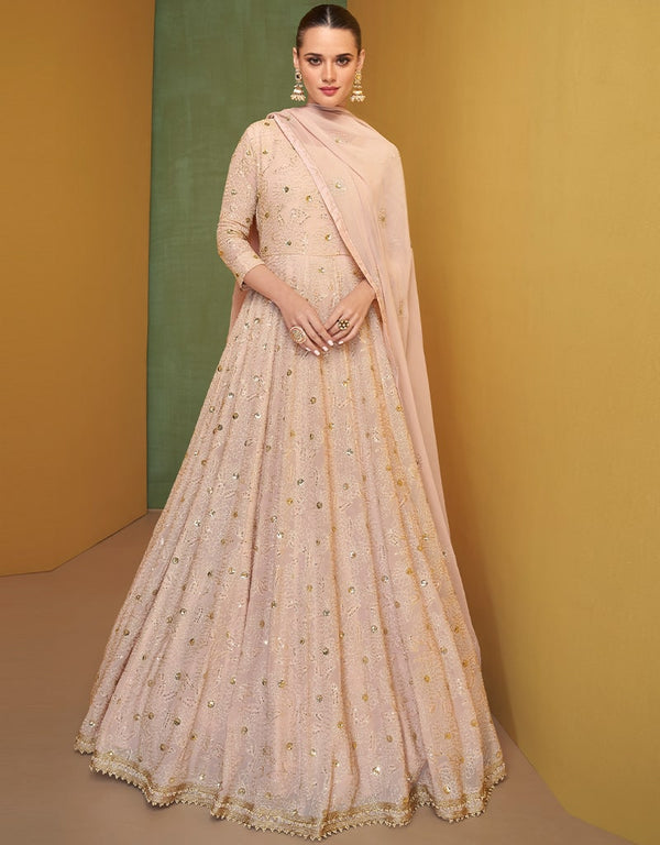 Real Georgette Peach Dress Suit Anarkali Bottom