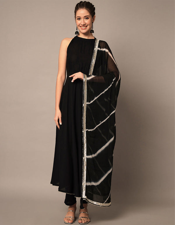 Traditional Function Wear Viscose Rayon Readymade Suit Black Viscose Rayon Pant Straight Front View