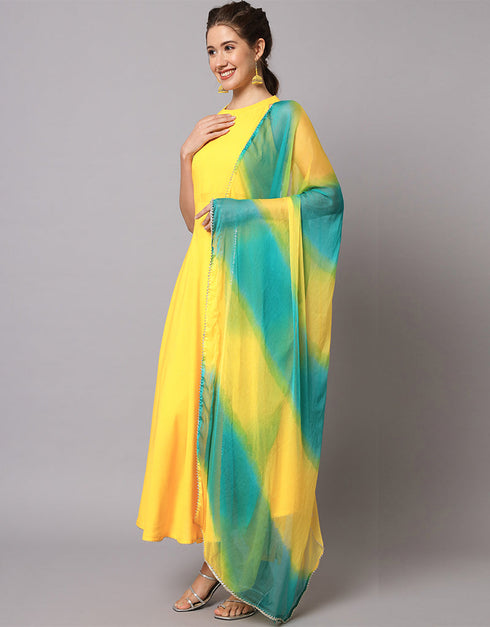 Traditional Function Wear Viscose Rayon Readymade Suit Yellow Viscose Rayon Pant Straight Close-up View