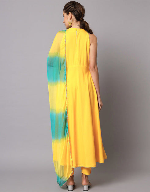 Traditional Function Wear Viscose Rayon Readymade Suit Yellow Viscose Rayon Pant Straight Side View