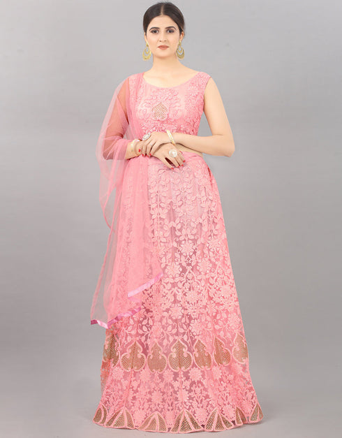 Designer Wedding Wear Heavy Net Lehenga Choli Collection Pink Net Lehenga Choli Front View
