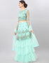 Designer Heavy Lehenga Choli Collection Turquoise Net Lehenga Choli Back View