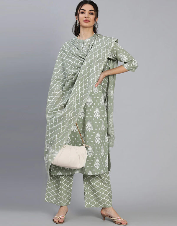 Green Pure Cotton Kurti Palazzo