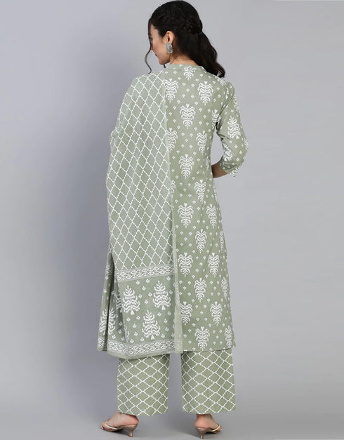 Green Pure Cotton Kurti Palazzo Closure View