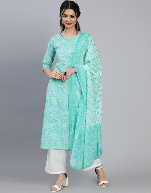 Sky Blue Pure Cotton Kurti Palazzo