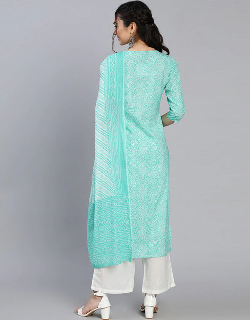 Sky Blue Pure Cotton Kurti Palazzo Closure View