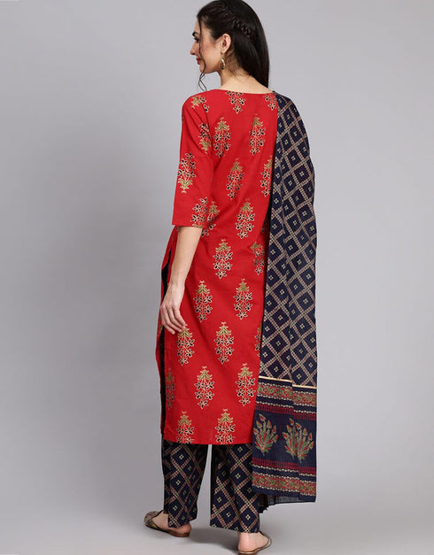 Red Pure Cotton Kurti Palazzo Closure View