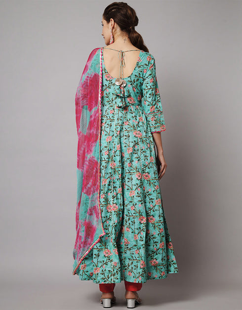 Traditional Function Wear Heavy Viscose Rayon Readymade Suit Multi Viscose Rayon Pant Straight Back View