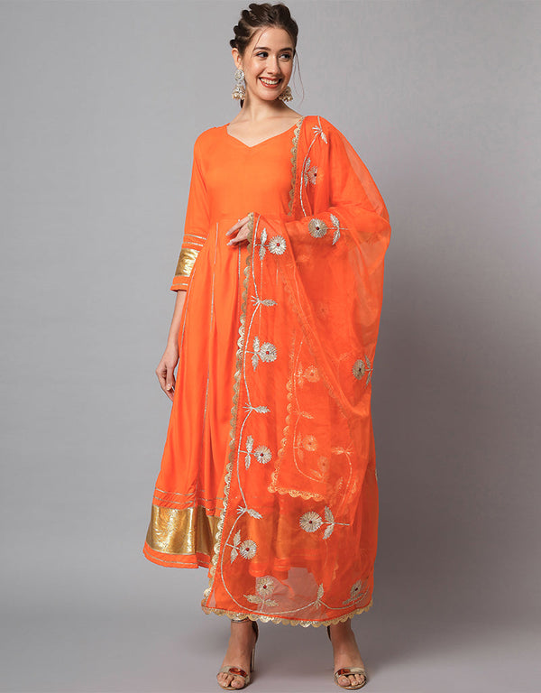 Traditional Function Wear Heavy Viscose Rayon Readymade Suit Orange Viscose Rayon Pant Straight Front View