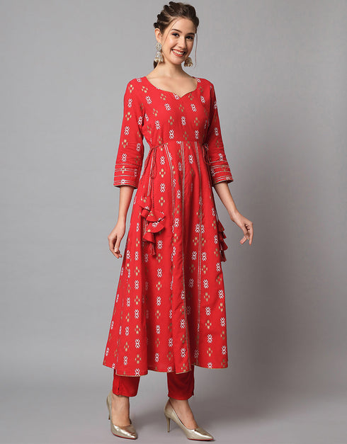 Traditional Function Wear Heavy Viscose Rayon Readymade Suit Red Rayon Pant Straight Back View