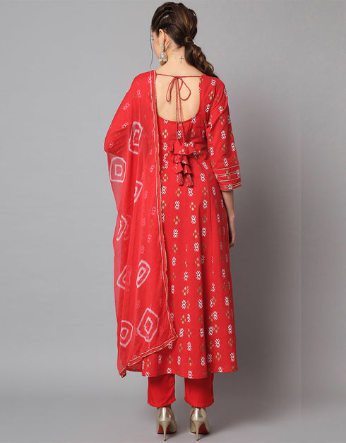 Traditional Function Wear Heavy Viscose Rayon Readymade Suit Red Rayon Pant Straight Side View