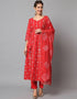 Traditional Function Wear Heavy Viscose Rayon Readymade Suit Red Rayon Pant Straight Front View