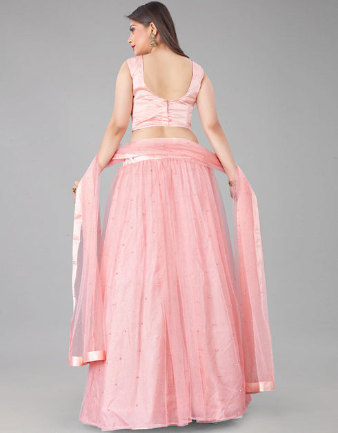 Designer Wedding Wear Heavy Net Lehenga Choli Collection Pink Net Lehenga Choli Close-up View