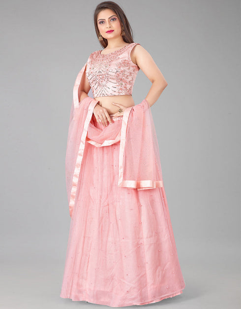 Designer Wedding Wear Heavy Net Lehenga Choli Collection Pink Net Lehenga Choli Back View