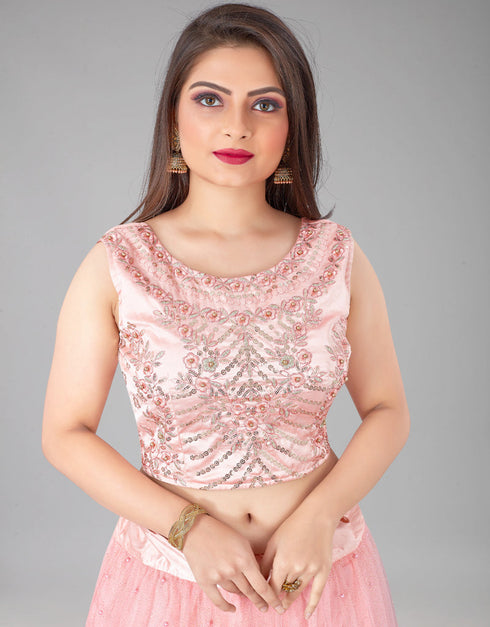 Designer Wedding Wear Heavy Net Lehenga Choli Collection Pink Net Lehenga Choli Front View