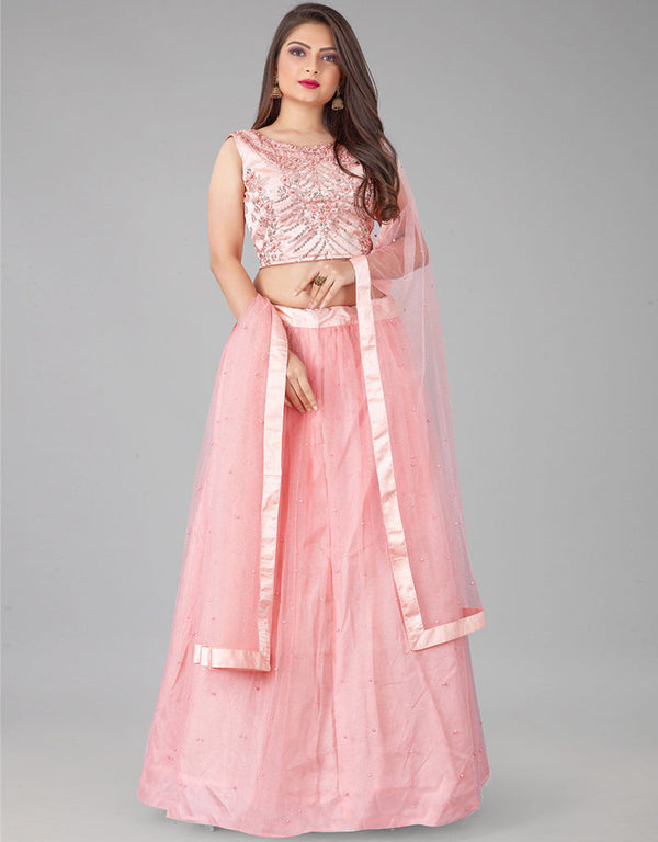 Designer Wedding Wear Heavy Net Lehenga Choli Collection Pink Net Lehenga Choli Front View