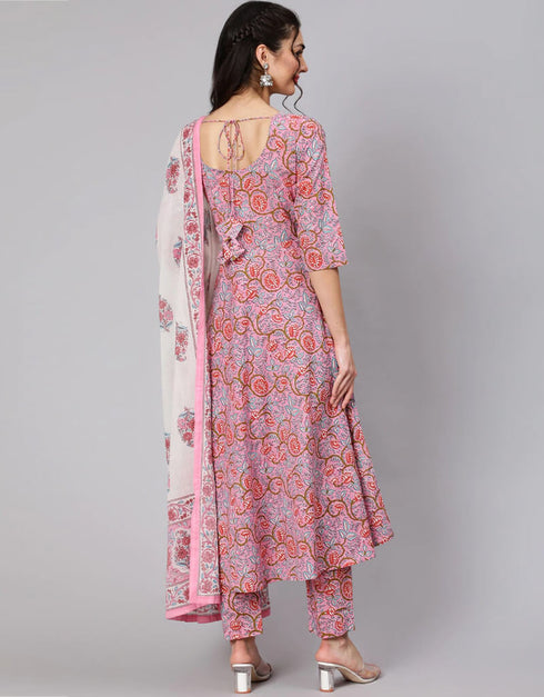 Pink Pure Cotton Kurti Pant Closure View