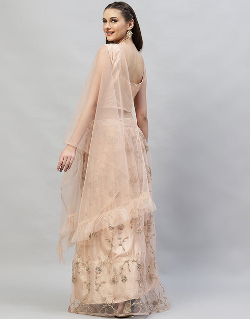 Designer Wedding Wear Heavy Net Lehenga Choli Collection Peach Net Lehenga Choli Close-up View