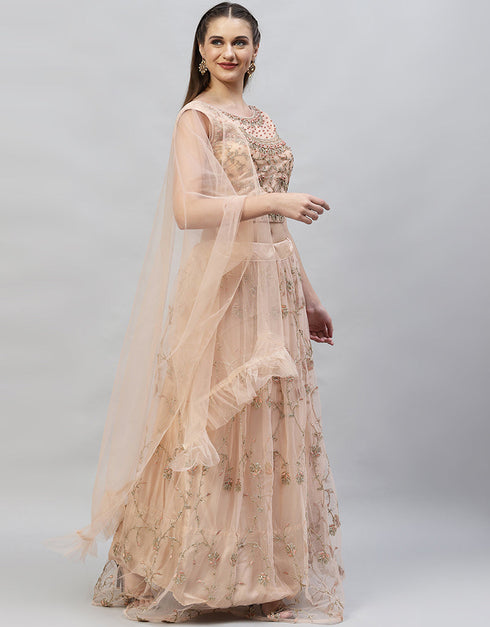 Designer Wedding Wear Heavy Net Lehenga Choli Collection Peach Net Lehenga Choli Back View