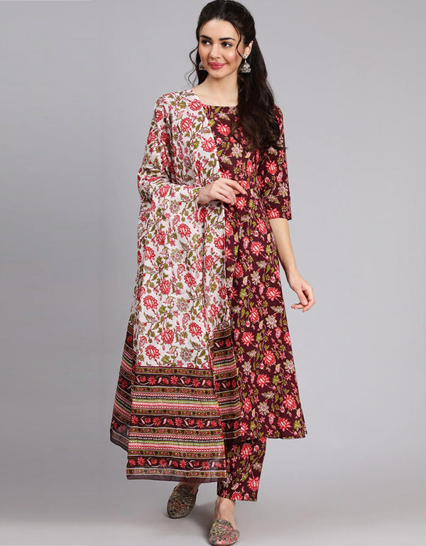 Maroon Pure Cotton Kurti Pant