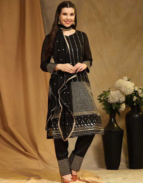 Traditional Party Wear Faux Georgette Pakistani Suit Black Faux Georgette Pant Pakistani Suit Close-up View