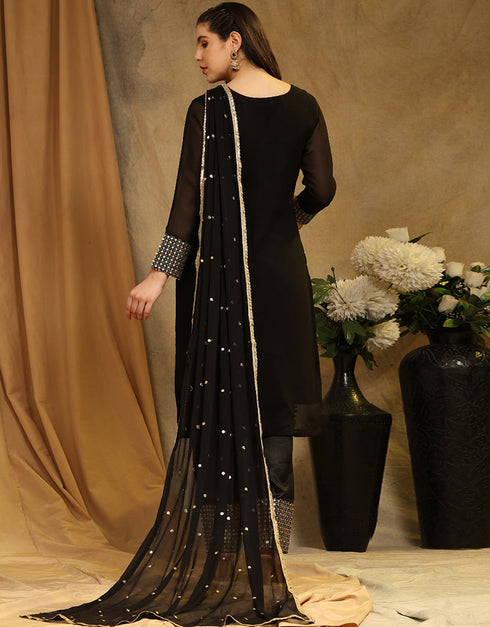 Traditional Party Wear Faux Georgette Pakistani Suit Black Faux Georgette Pant Pakistani Suit Back View