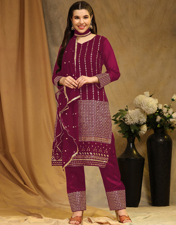 Traditional Party Wear Faux Georgette Pakistani Suit Rani Faux Georgette Pant Pakistani Suit Front View