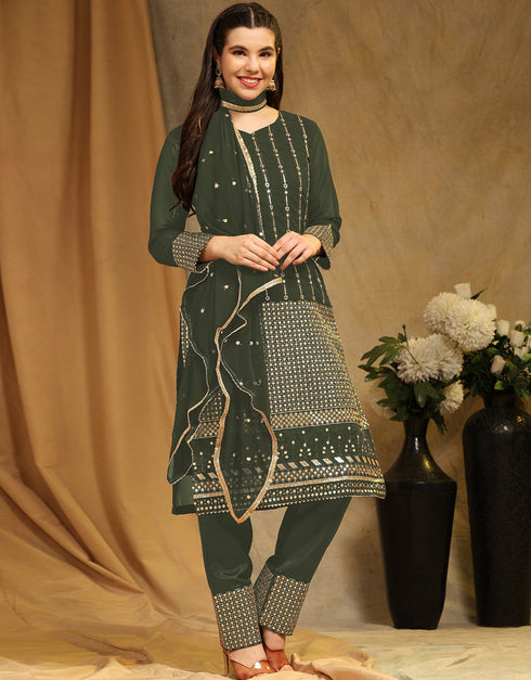 Traditional Party Wear Faux Georgette Pakistani Suit Mendi Faux Georgette Pant Pakistani Suit Close-up View