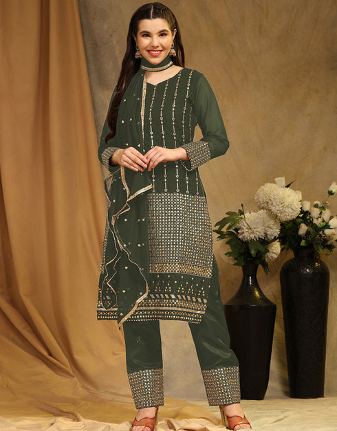 Traditional Party Wear Faux Georgette Pakistani Suit Mendi Faux Georgette Pant Pakistani Suit Front View