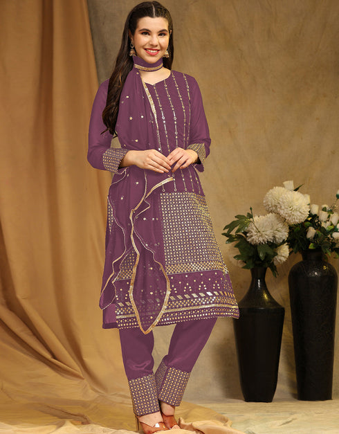 Traditional Party Wear Faux Georgette Pakistani Suit Brown Faux Georgette Pant Pakistani Suit Close-up View