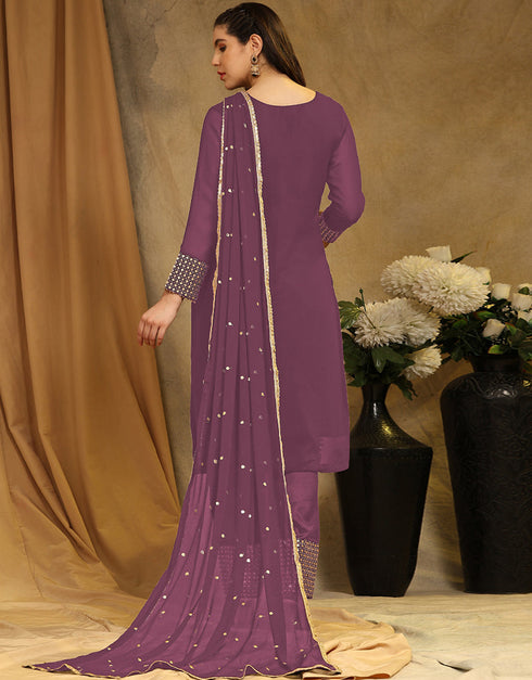 Traditional Party Wear Faux Georgette Pakistani Suit Brown Faux Georgette Pant Pakistani Suit Back View