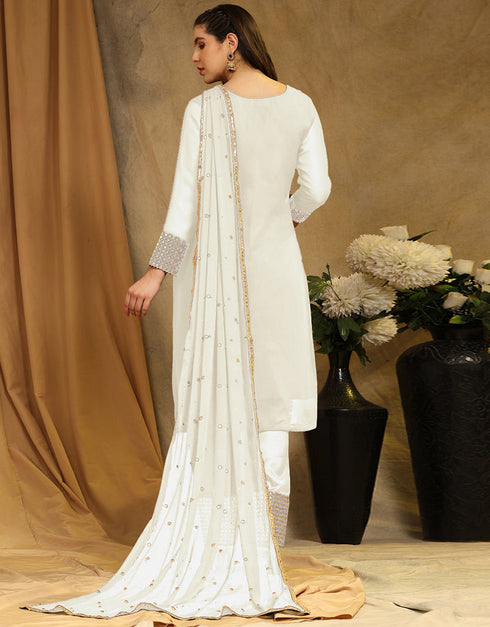 Traditional Party Wear Faux Georgette Pakistani Suit White Faux Georgette Pant Pakistani Suit Back View