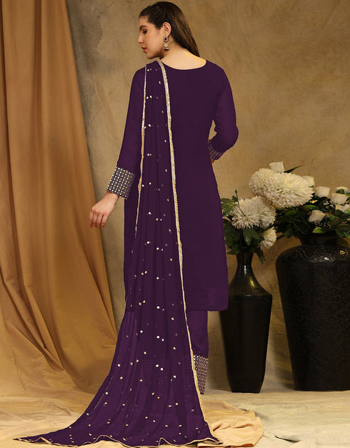 Traditional Party Wear Faux Georgette Pakistani Suit Wine Faux Georgette Pant Pakistani Suit Back View