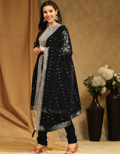 Traditional Party Wear Faux Georgette Pakistani Suit Black Faux Georgette Pant Pakistani Suit Close-up View