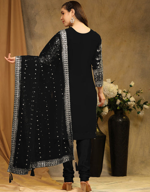 Traditional Party Wear Faux Georgette Pakistani Suit Black Faux Georgette Pant Pakistani Suit Back View