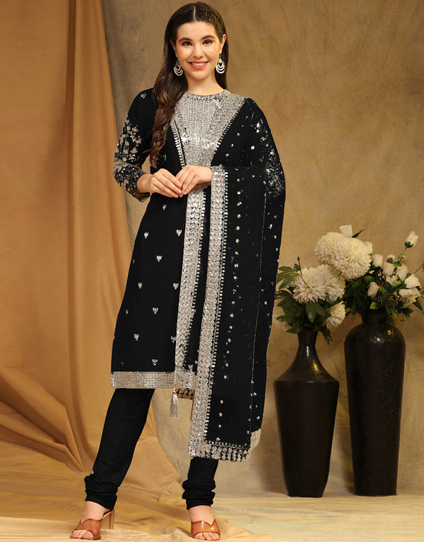 Traditional Party Wear Faux Georgette Pakistani Suit Black Faux Georgette Pant Pakistani Suit Front View