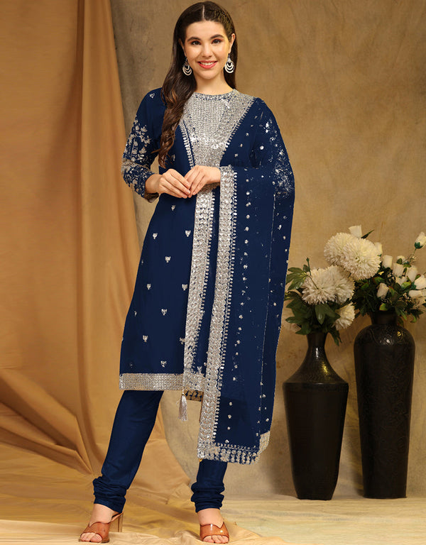 Traditional Party Wear Faux Georgette Pakistani Suit Blue Faux Georgette Pant Pakistani Suit Front View