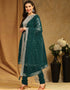 Traditional Party Wear Faux Georgette Pakistani Suit Rama Green Faux Georgette Pant Pakistani Suit Close-up View