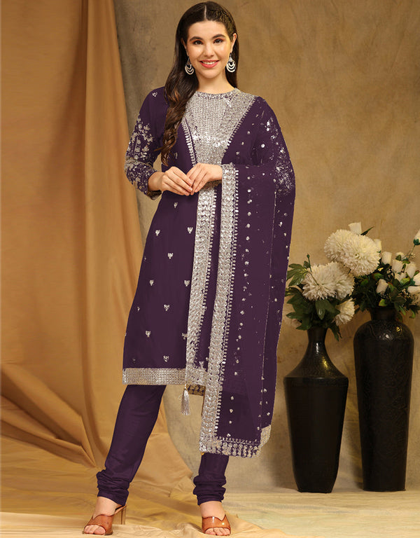 Traditional Party Wear Faux Georgette Pakistani Suit Wine Faux Georgette Pant Pakistani Suit Front View