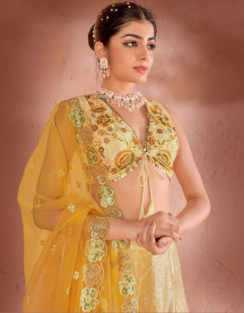 Designer Wedding Wear Heavy Lehenga Choli Collection Multi Premium Net Lehenga Choli Front View