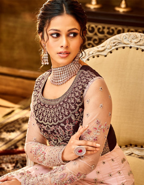 Butterfly Net Pink & Purple Dress Suit Anarkali Bottom Back View