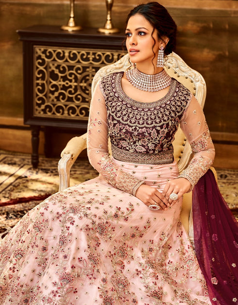 Butterfly Net Pink & Purple Dress Suit Anarkali Bottom Salwar Kameez