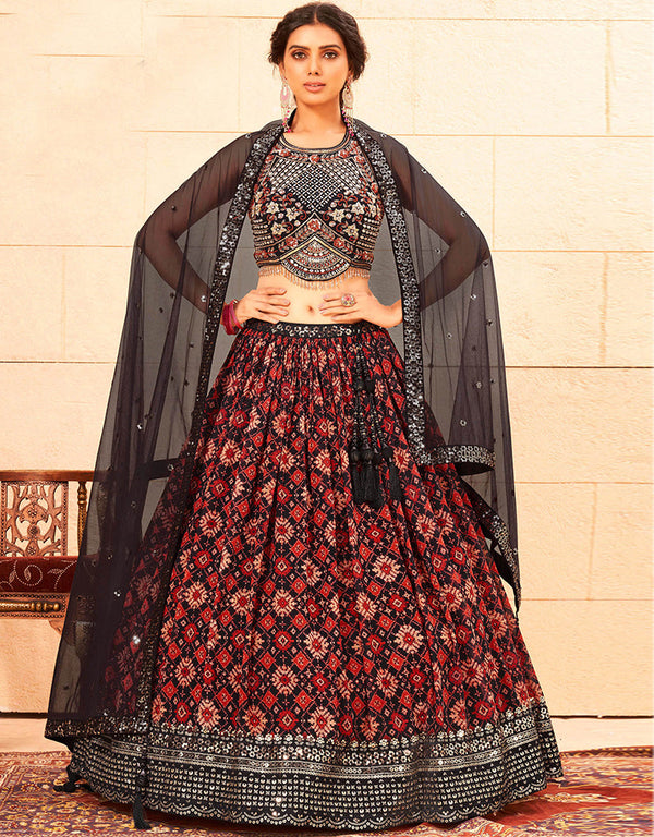 Designer Wedding Wear Heavy Lehenga Choli Collection Multi Faux Georgette Lehenga Choli Front View